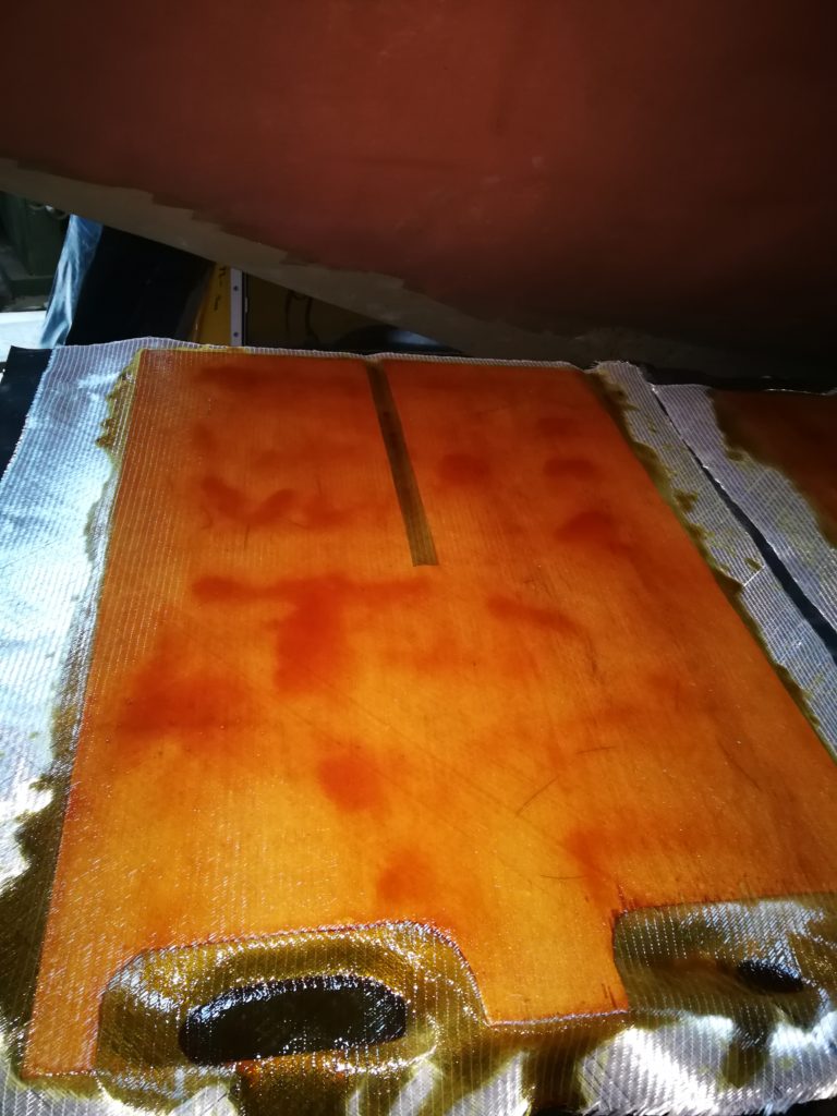Panal with first coats of cloth and fuel epoxy